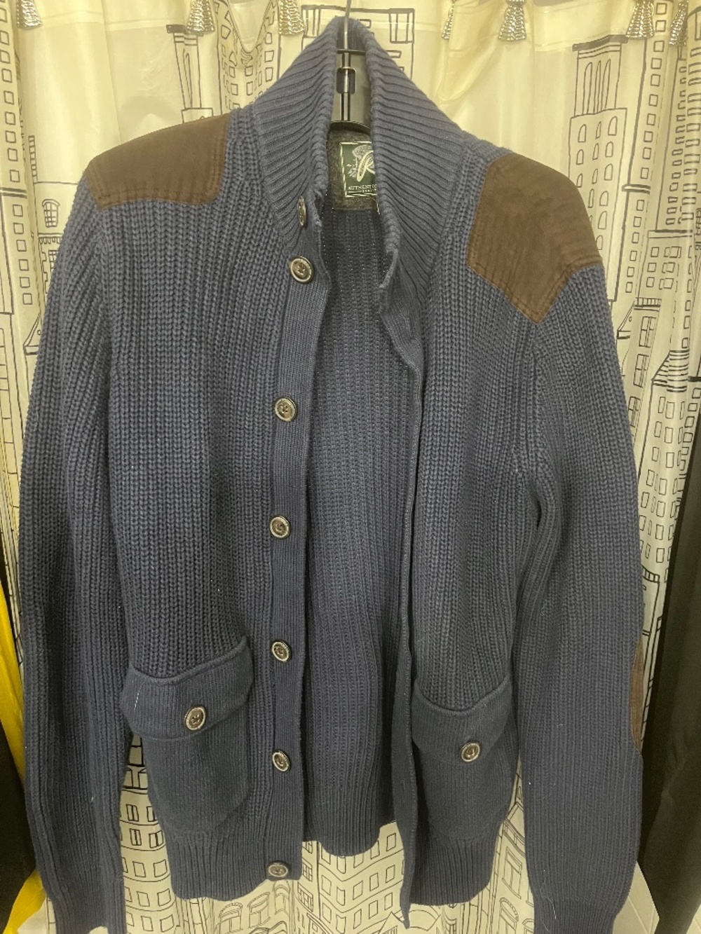 Mens Roots Cardigan sweater  leather detailing size large